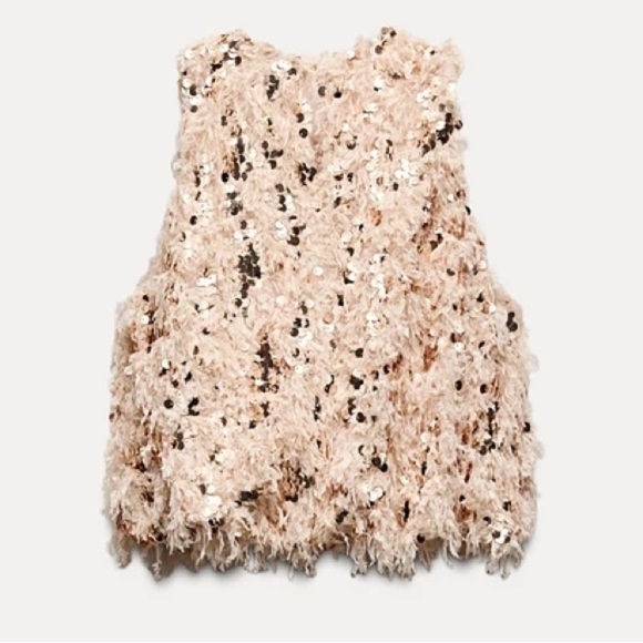 Zara viral blush pink feather sequin crop top - size Small (S) NWOT - Picture 7 of 11